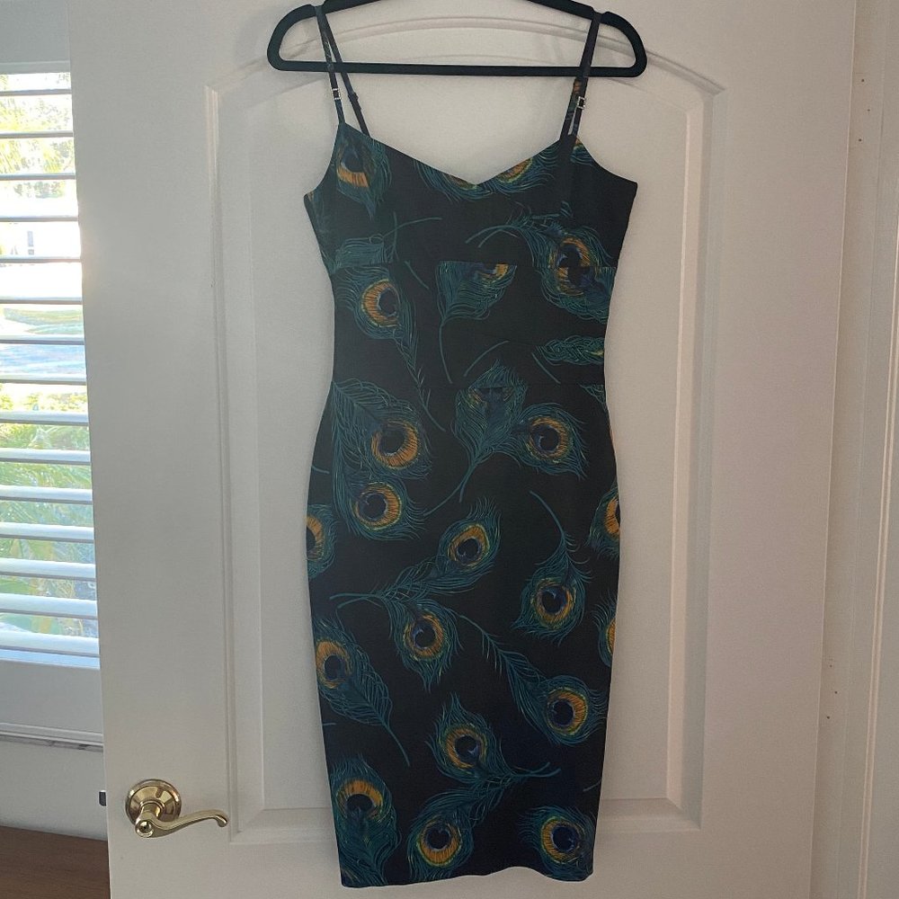 Karen Millen Black Peacock Feather Dress (Size 8 US)